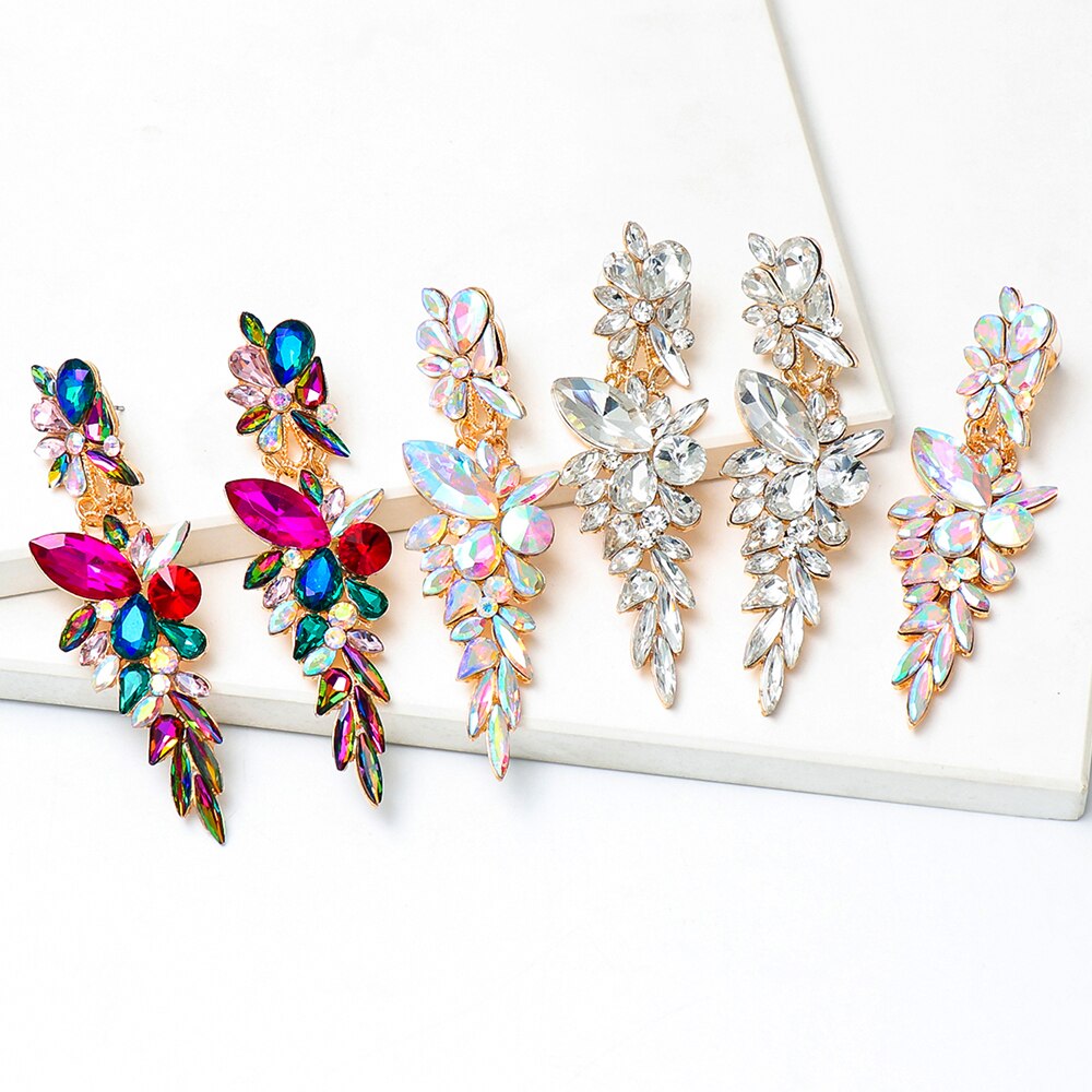 New Colorful Long Rhinestone Earrings High Quality Crystal Drop Earring Luxury Earing for Women Jewelry Accessories Gift