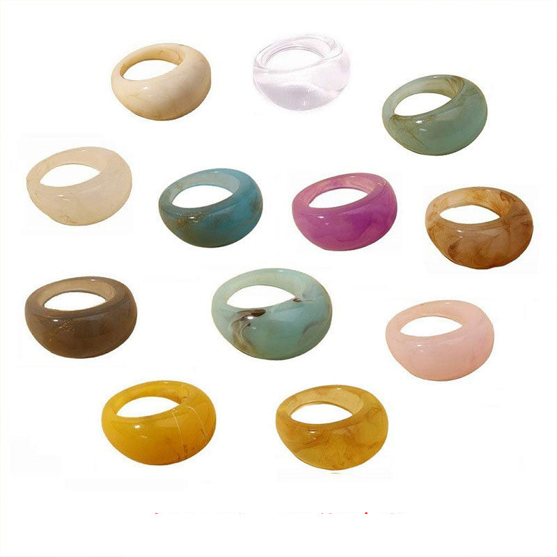 Rings 12 Piece Acrylic Colorful Thick Dome Spring Summer Fashion Rings