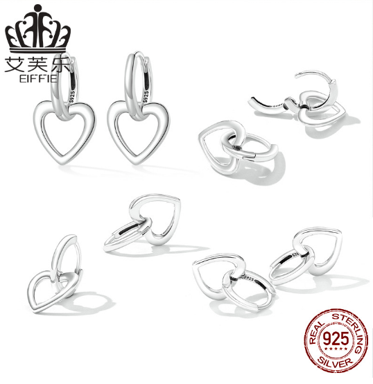 Avelle Original S925 Sterling Silver Simple Love Ear Buckle Fashion All-Match Hollow Heart-Shaped Ear Studs