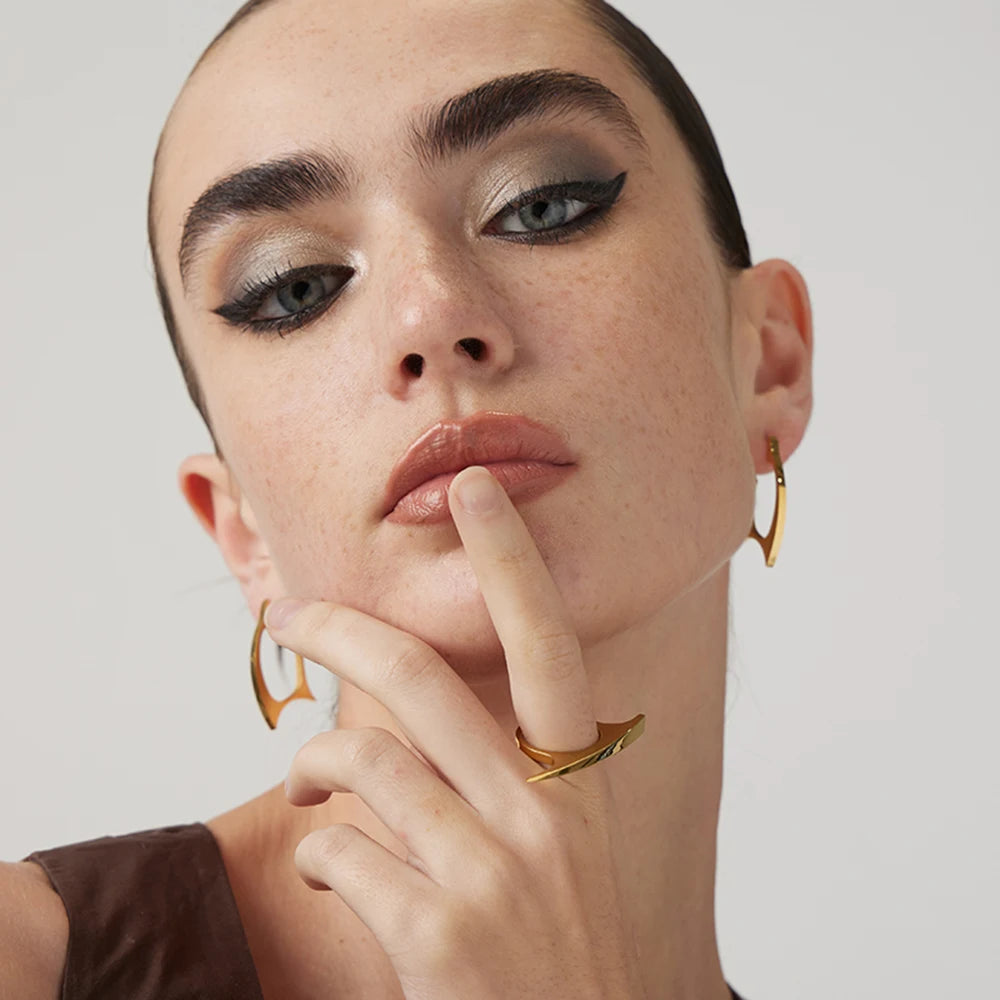 Double Sided Ring For Women Gold Color Stainless Stee Fashion Jewelry Rings Cocktail