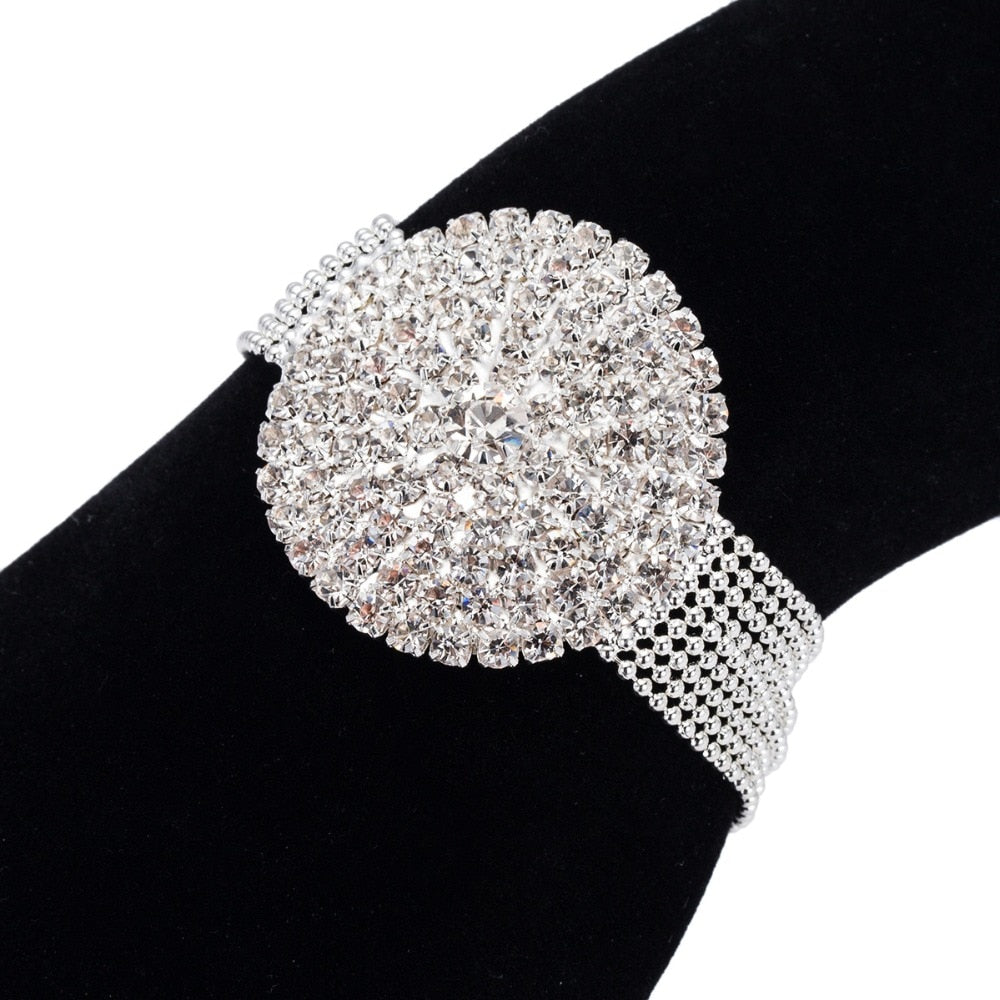 Ball Chain Link Silver Color Full Round Shape Bridal Bracelets Romantic Ladies Luxury Party Crystal Evening Bracelet