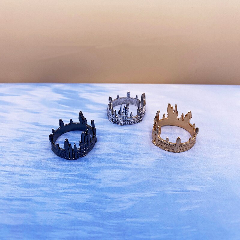 Vintage European Old Castle Rings For Men Women Antique Sliver Plated Carving Gothic Church Finger Rings Festival Jewelry Gifts