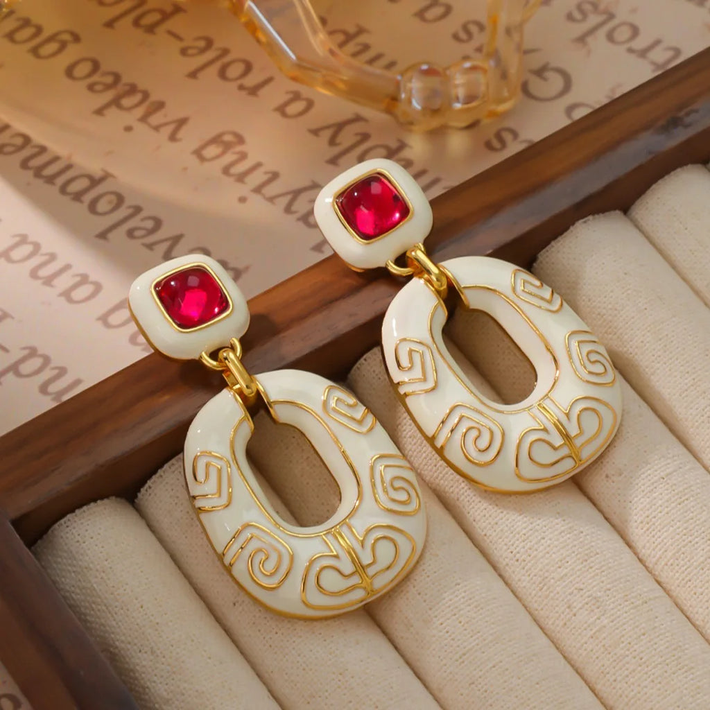 French retro earrings Light luxury fashion ear studs enamel craft high-end women's earrings