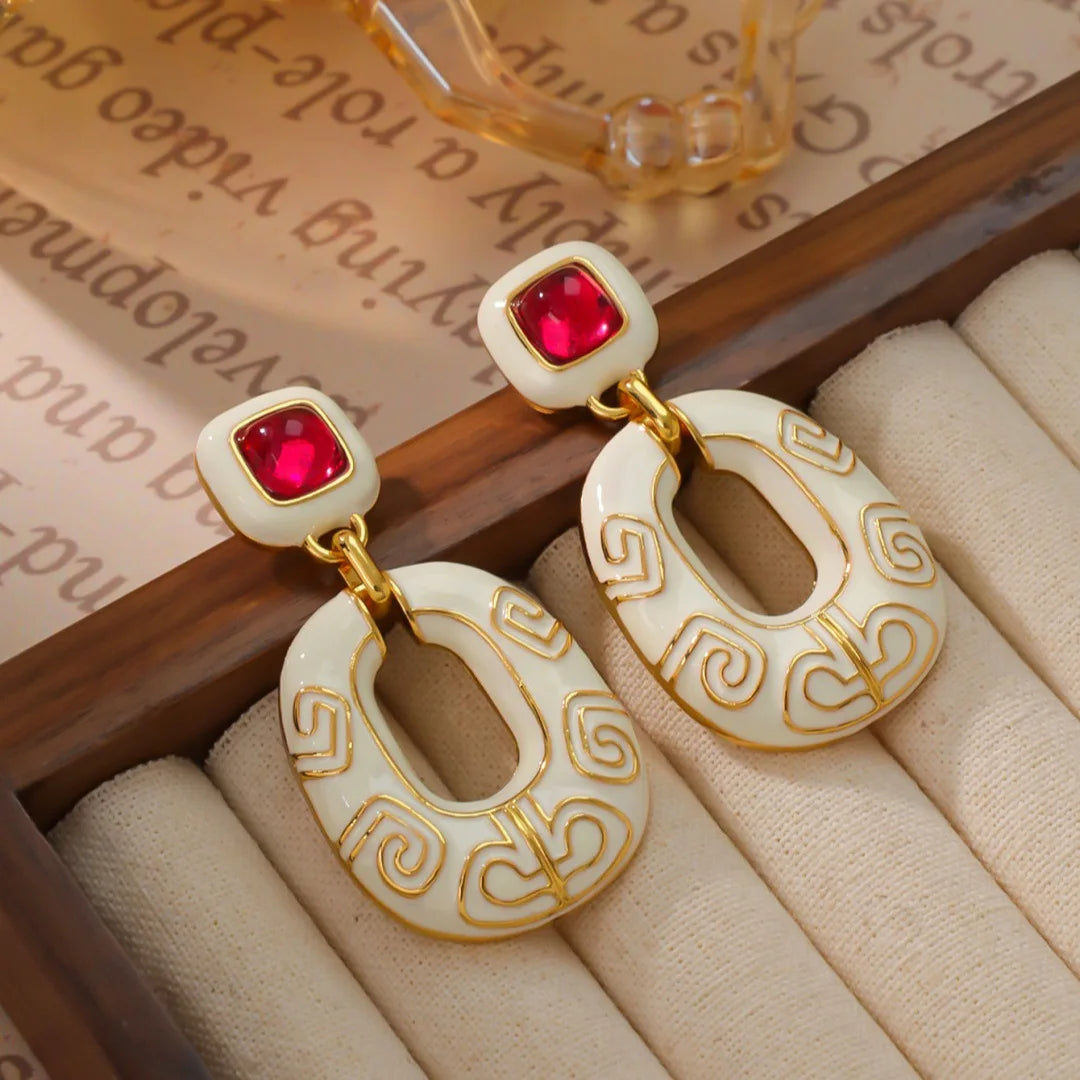 French retro earrings Light luxury fashion ear studs enamel craft high-end women's earrings