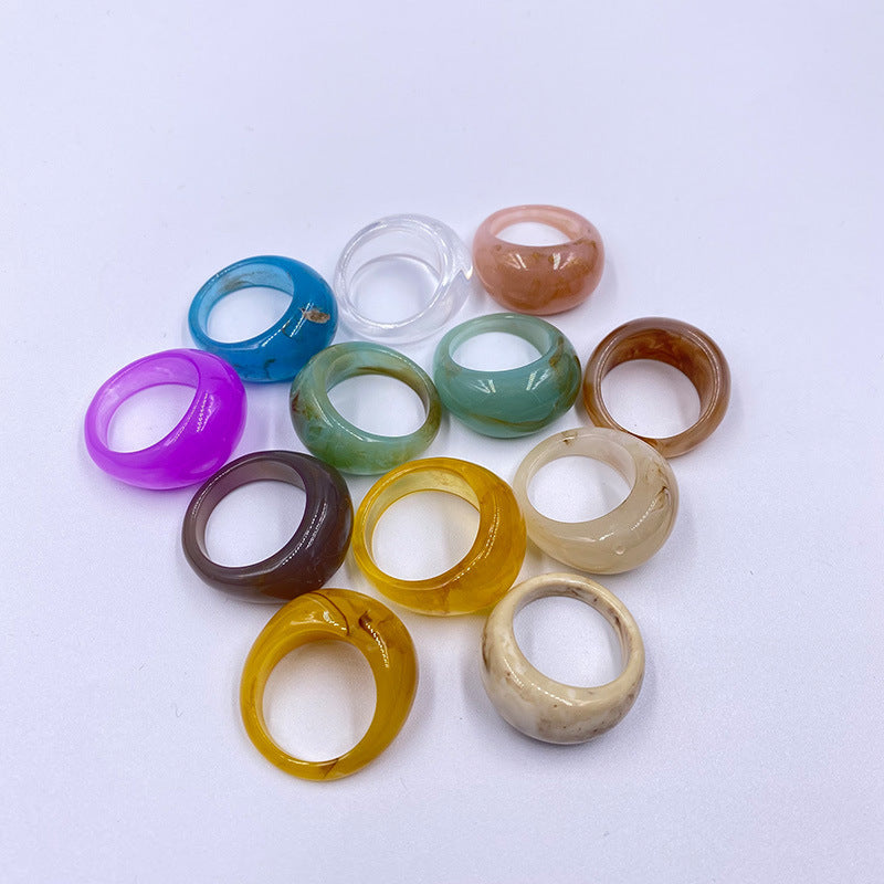 Rings 12 Piece Acrylic Colorful Thick Dome Spring Summer Fashion Rings
