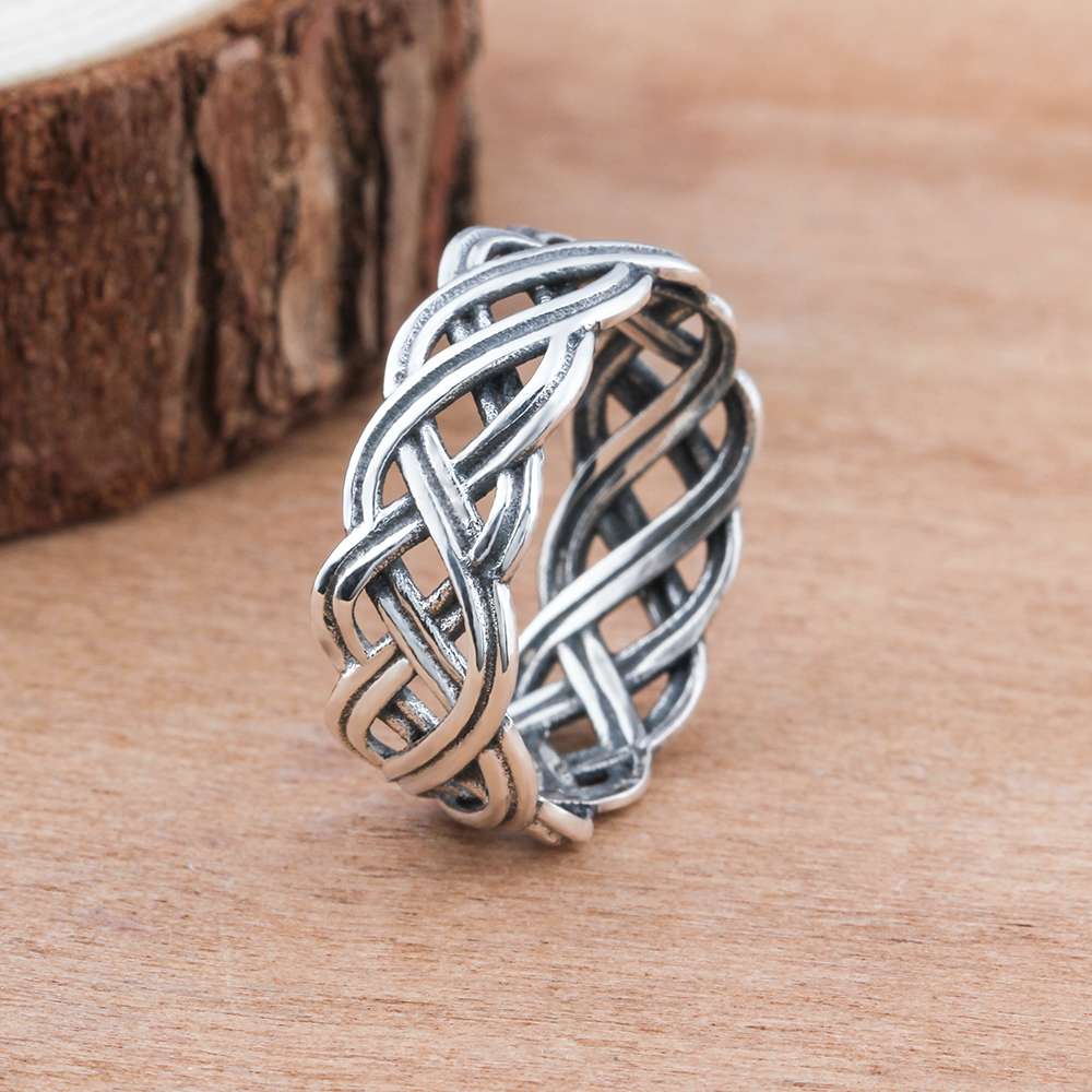 Solid 925 Sterling Silver Female Rings With 7mm Wide Lace Weaving Engagement Rings