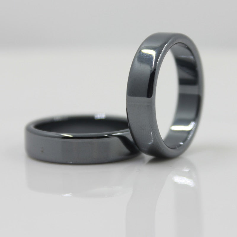 Fashion Jewelry Grade AAA Quality smooth 6 mm Width Flat Hematite Rings (1 Pair)