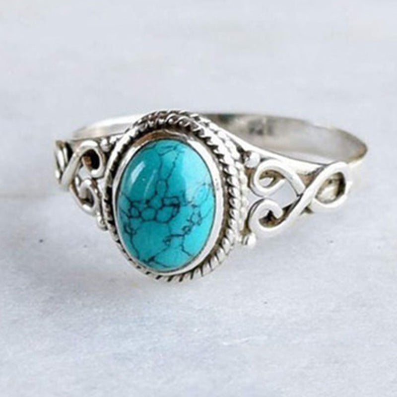 Inlaid Vintage Green Turquoise Rings European and American Engagement Gifts Hand Jewelry