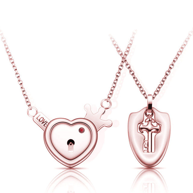 Couple Lovers Jewelry Love Heart Lock Bracelet Stainless Steel Bracelets Bangles Key Pendant Necklace Jewelry