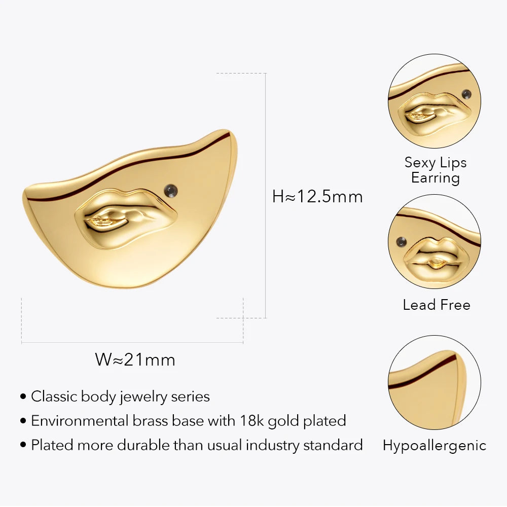 Gold Color Sexy Lips Earrings For Women Piercing Earings  Jewelry Everydaywear