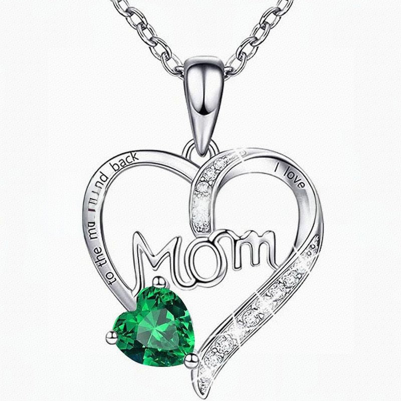Heart-shaped Engraved Rhinestone Necklace for Mom