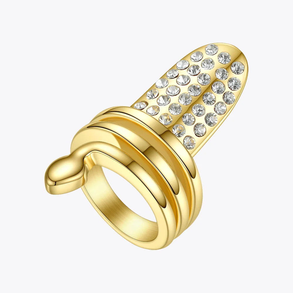 Punk Snake Rhinestone Nail Ring Stainless Steel Curve Finger Rings For Women Accessories Fashion Jewelry Gifts