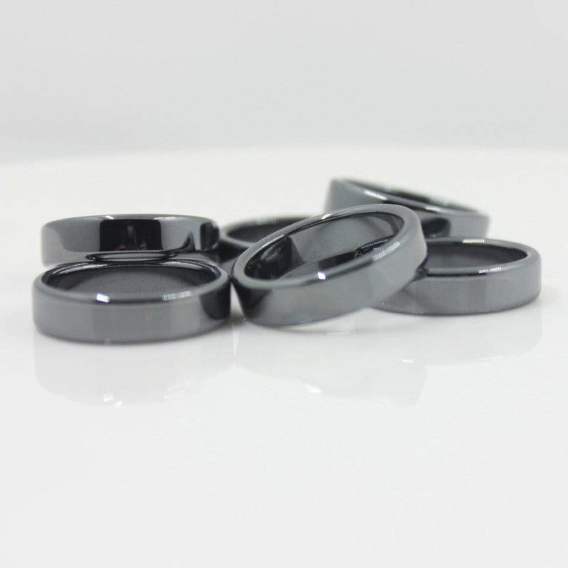 Fashion Jewelry Grade AAA Quality smooth 6 mm Width Flat Hematite Rings (1 Pair)