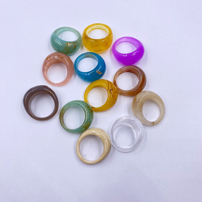 Rings 12 Piece Acrylic Colorful Thick Dome Spring Summer Fashion Rings