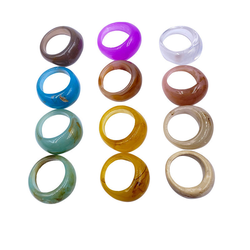 Rings 12 Piece Acrylic Colorful Thick Dome Spring Summer Fashion Rings