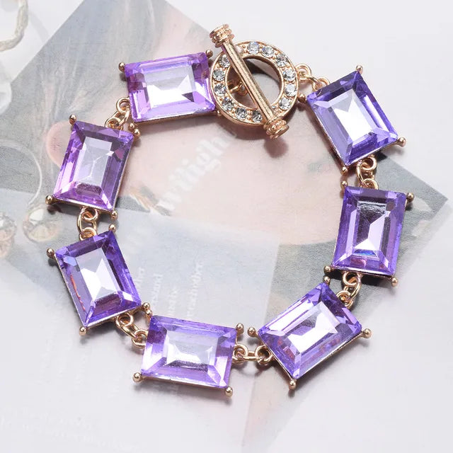 New Purple Yellow Blue Glass Crystal Bracelets Women Charm Jewelry Luxury Boho Ethnic Statement Bracelet Female