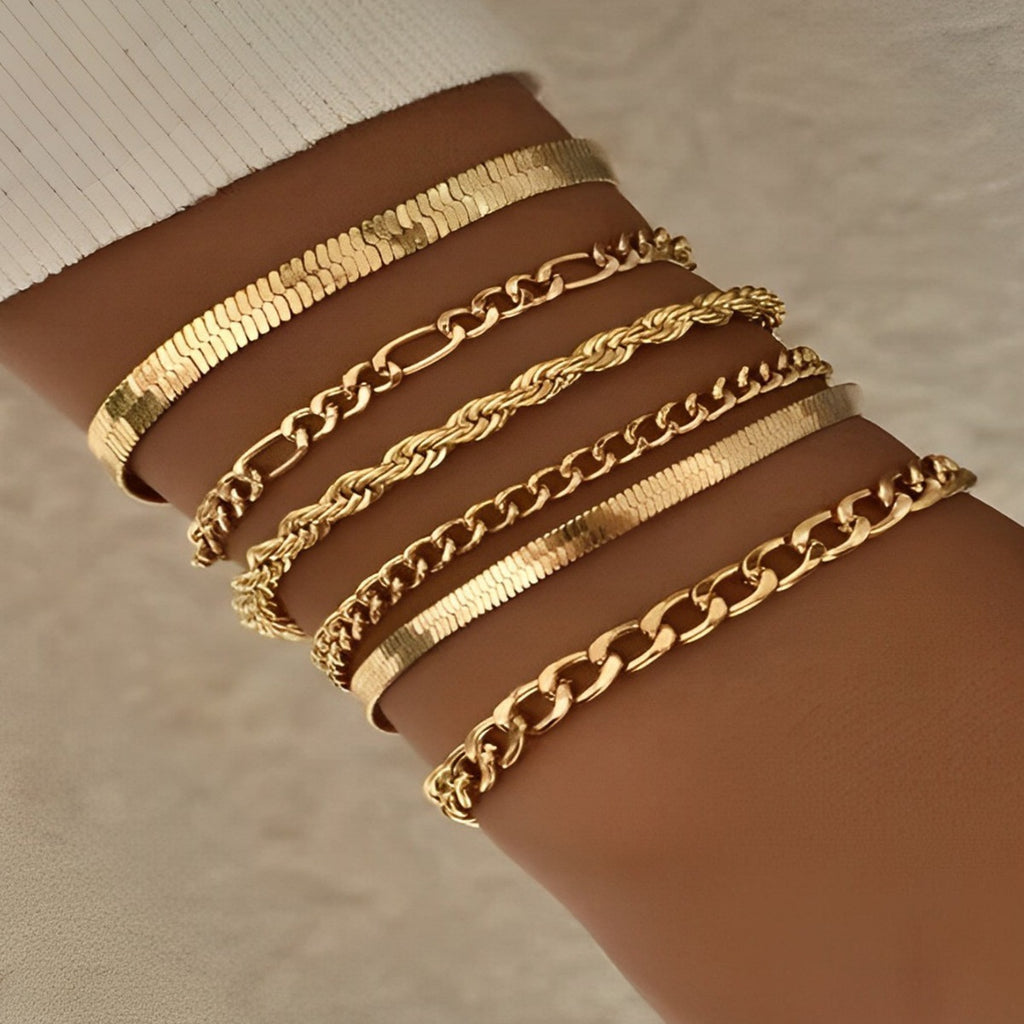 Hot selling fashion minimalist chain bracelets, personalized and versatile women's folding bracelet set, 6-piece set