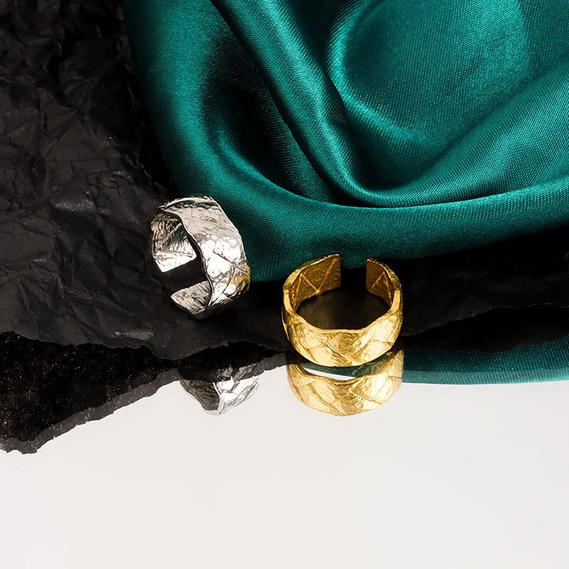 Crumpled Tin Foil Texture Ring Irregular Rings Minimalistfor Women TrenFashion Fine Jewelry