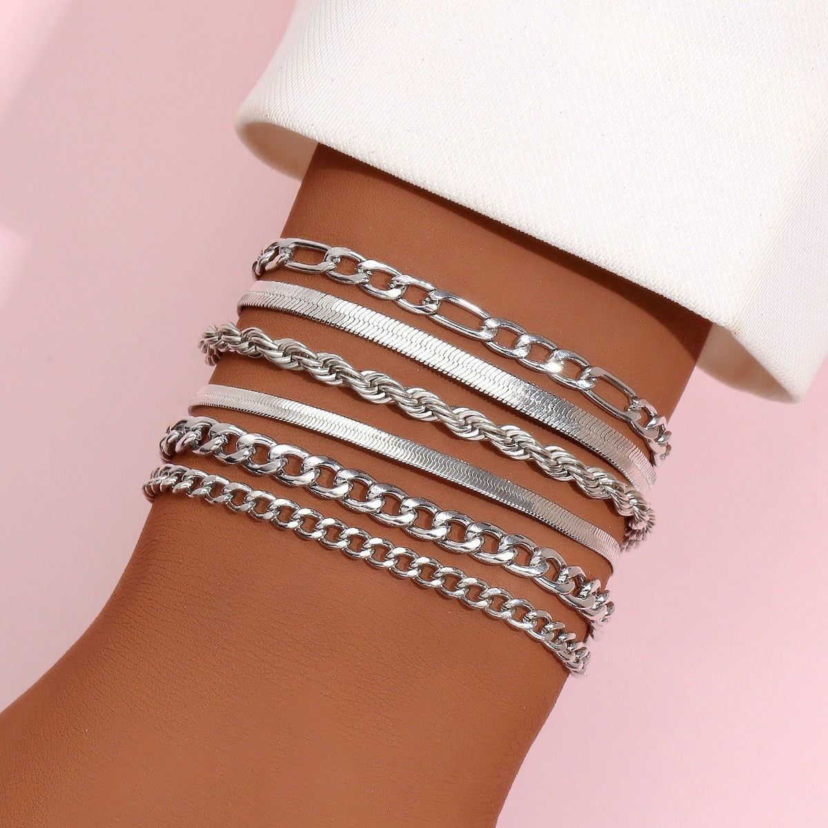 Hot selling fashion minimalist chain bracelets, personalized and versatile women's folding bracelet set, 6-piece set