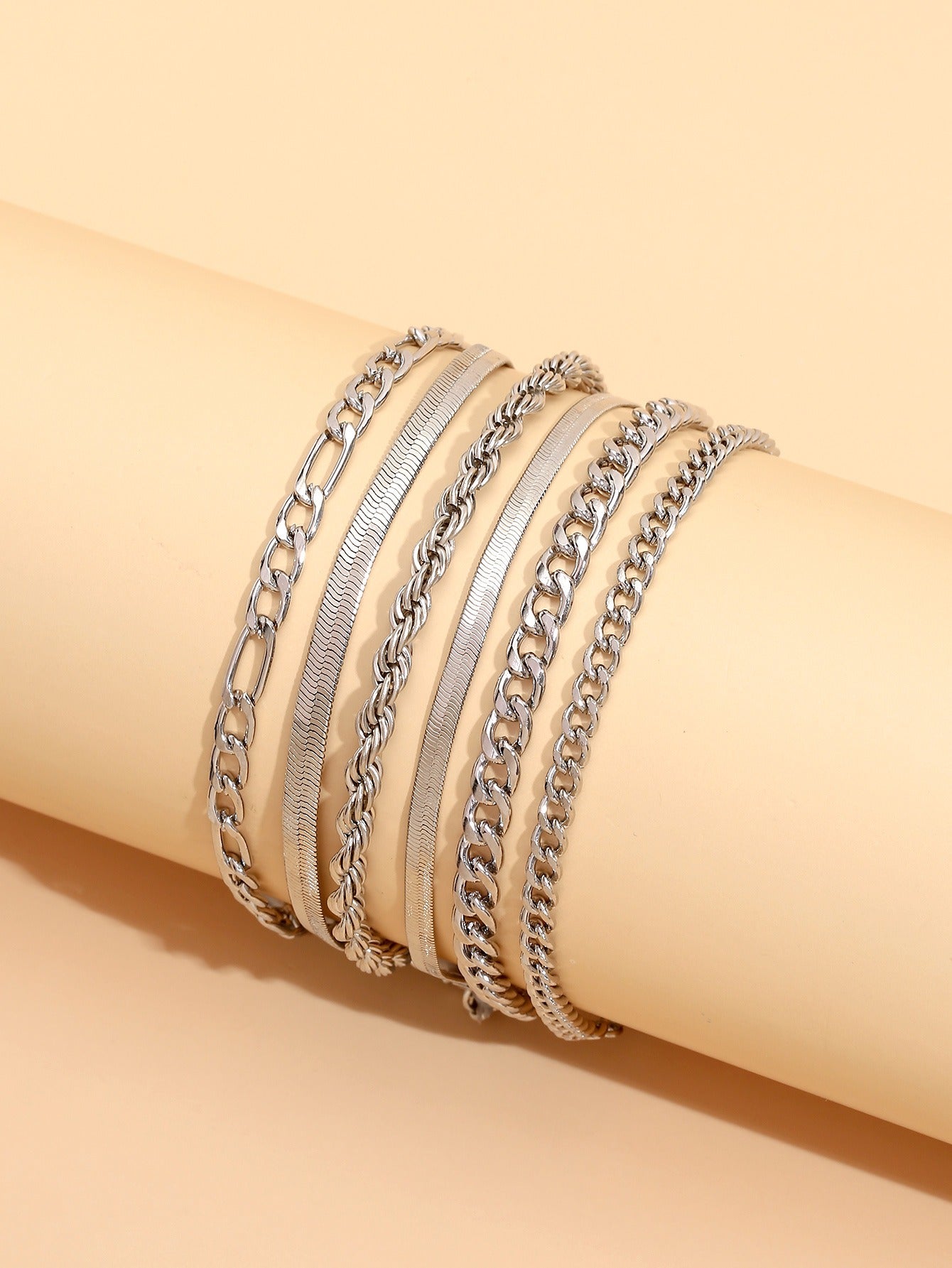 Hot selling fashion minimalist chain bracelets, personalized and versatile women's folding bracelet set, 6-piece set