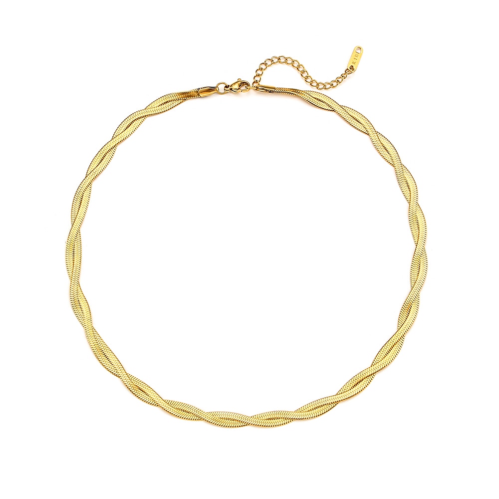 18K Gold Plated Waterproof Braided New Herringbone Chain Necklace Bracelets Set Wholesale Stainless Steel Jewelry For Women