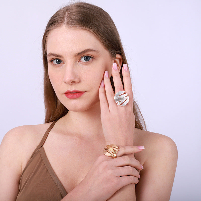 Irregular Chunky Gold Silver Color Rings for Women Men Personality Elastic Rope Adjustable Finger Ring Fashion Jewelry