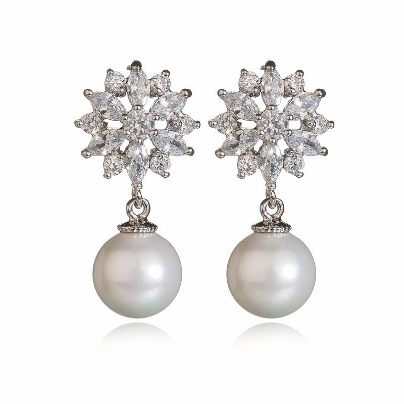 Popular Sunflower Brick Ear Studs, Pearl Earrings, Women's Fashion Earrings