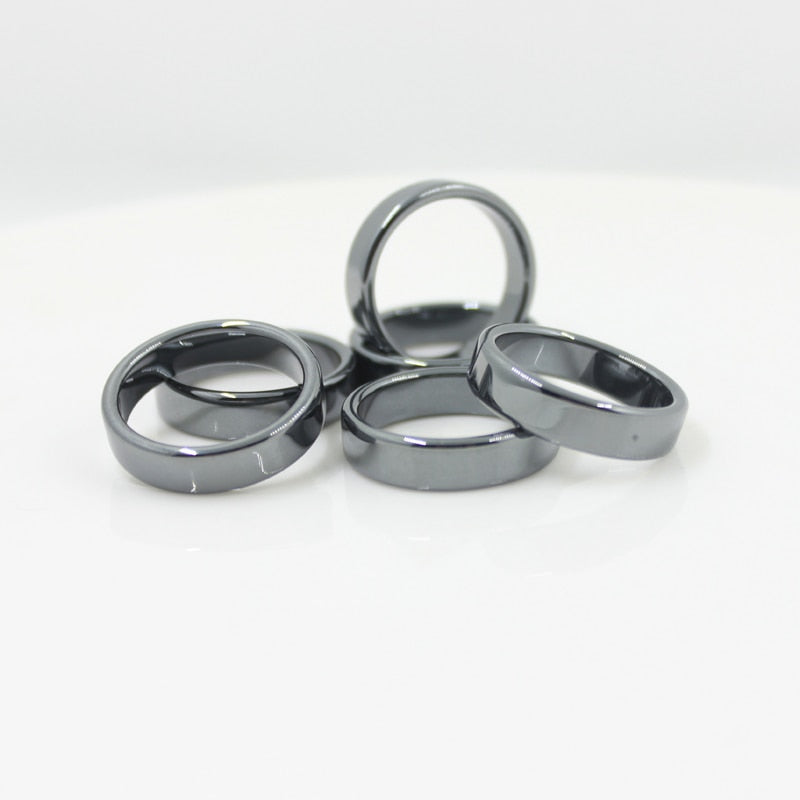 Fashion Jewelry Grade AAA Quality smooth 6 mm Width Flat Hematite Rings (1 Pair)