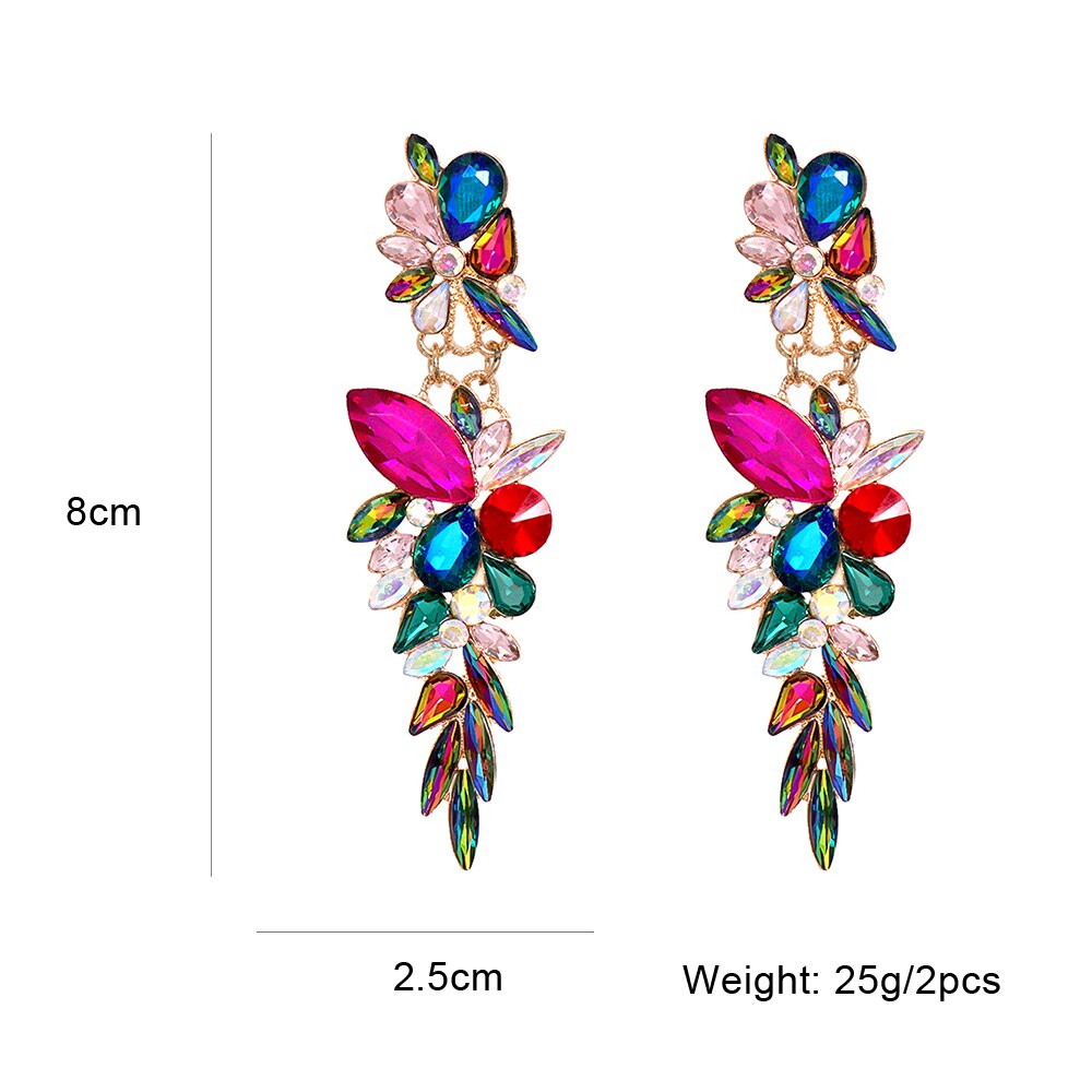 New Colorful Long Rhinestone Earrings High Quality Crystal Drop Earring Luxury Earing for Women Jewelry Accessories Gift