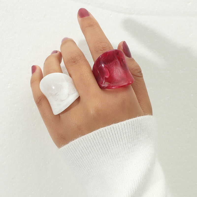 Trend Korea White Green Rings Set For Women Finger Jewelry Acrylic Resin Travel Rings Vintage Fashion Girls Birthday Gifts