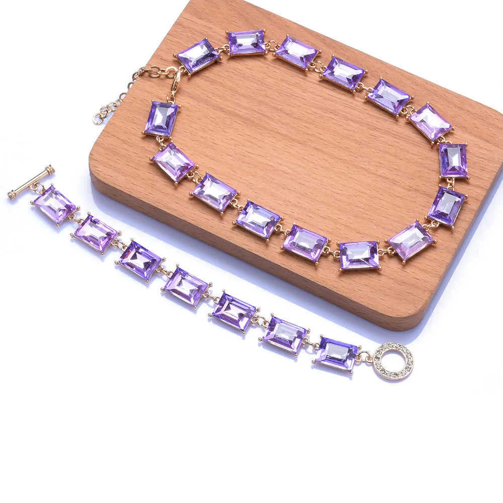 New Purple Yellow Blue Glass Crystal Bracelets Women Charm Jewelry Luxury Boho Ethnic Statement Bracelet Female