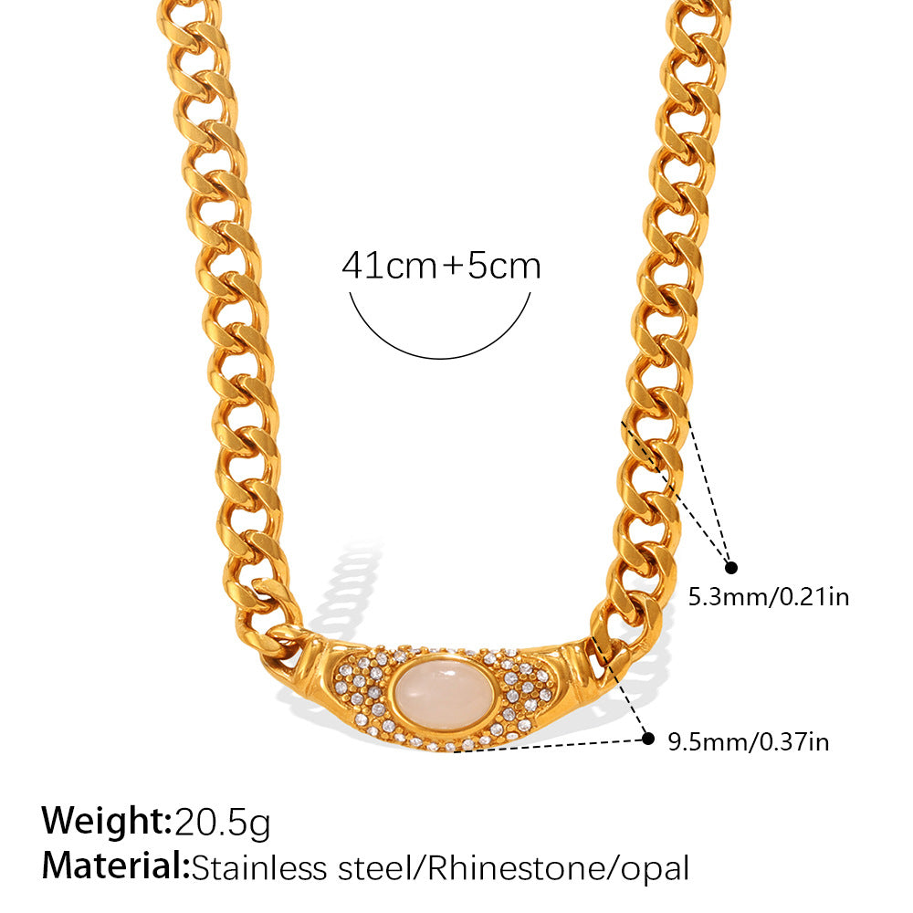 Embedded Cat's Eye Stone Necklace Retro Vintage Geometric Choker Chain