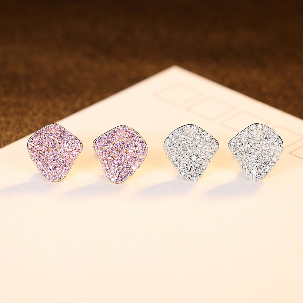 PAG&MAG Genuine 925 Sterling Silver Stud Earrings Luxury Pink Cubic Zircon Irregular Earings For Women Jewelry pendientes plata