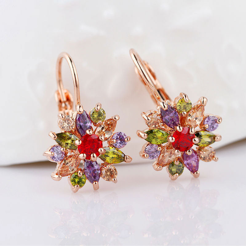 Rose Gold Color Jewelry Earings For Women With High Quality Multicolor AAA Zircon Wedding & Engagement Jewelry