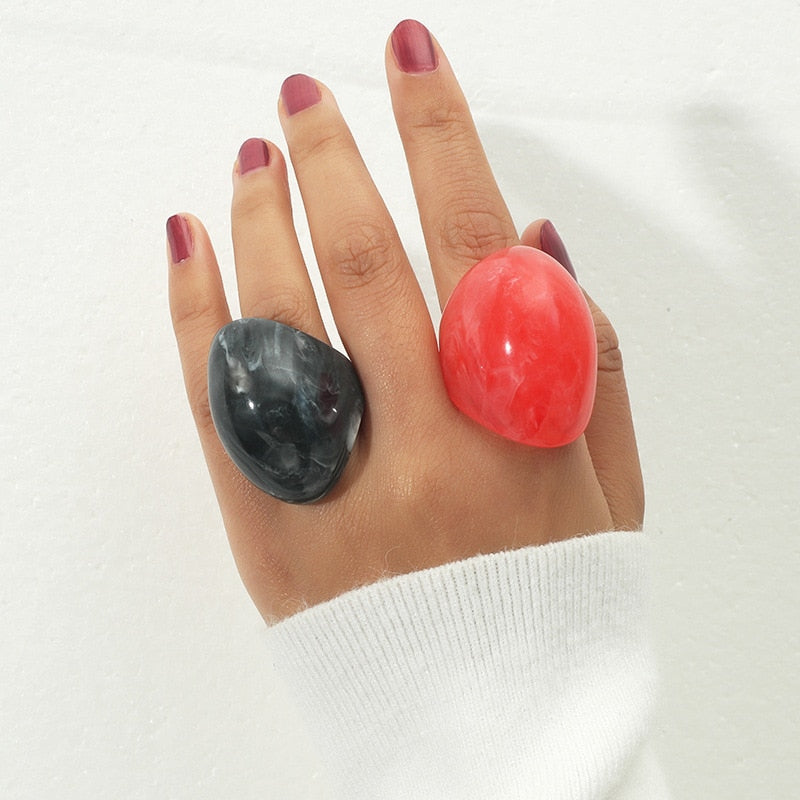Trend Korea White Green Rings Set For Women Finger Jewelry Acrylic Resin Travel Rings Vintage Fashion Girls Birthday Gifts