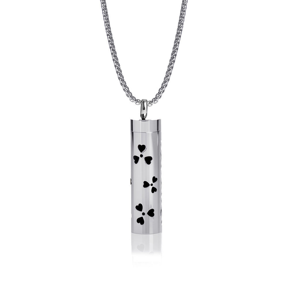 Cylindrical Heart-shaped Diffuser Pendant Necklace with Essential Oil, Stainless Steel Necklace for Men and Women, Titanium Steel Pendant