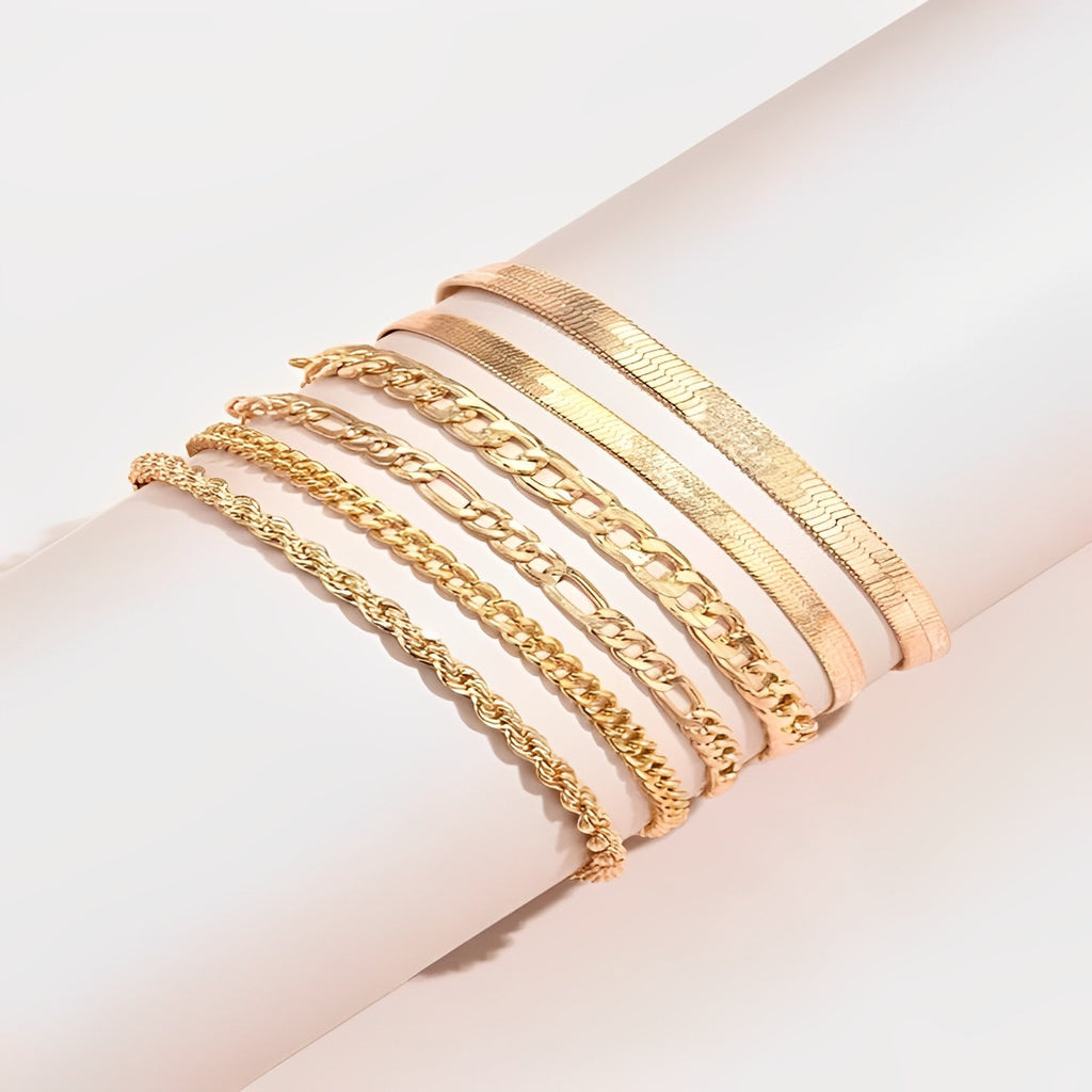Hot selling fashion minimalist chain bracelets, personalized and versatile women's folding bracelet set, 6-piece set