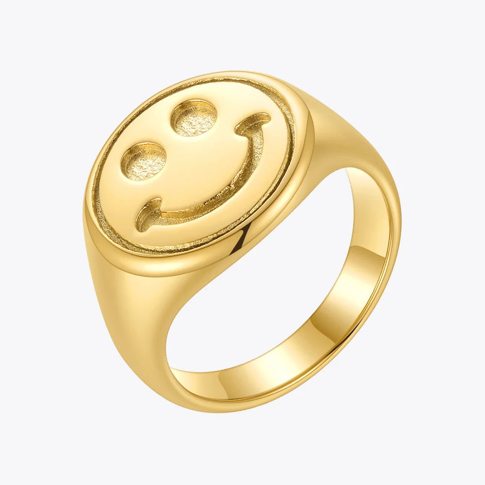 Vintage Smiling Face Rings For Women Stainless Steel Fashion Jewelry Gold Color Ring  Halloween