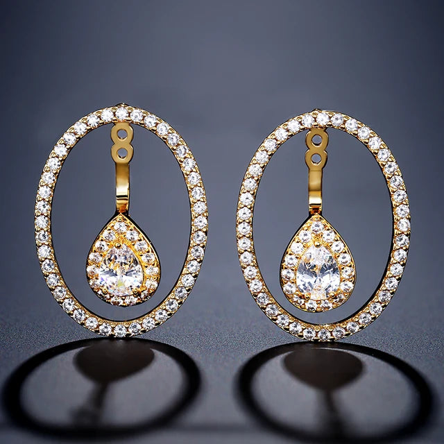 Round Cutout Design Zircon Water Drop Earrings for Women Elegant Bridal Earing Fashion Geometric Wedding Jewelry