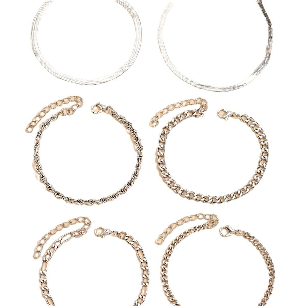 Hot selling fashion minimalist chain bracelets, personalized and versatile women's folding bracelet set, 6-piece set