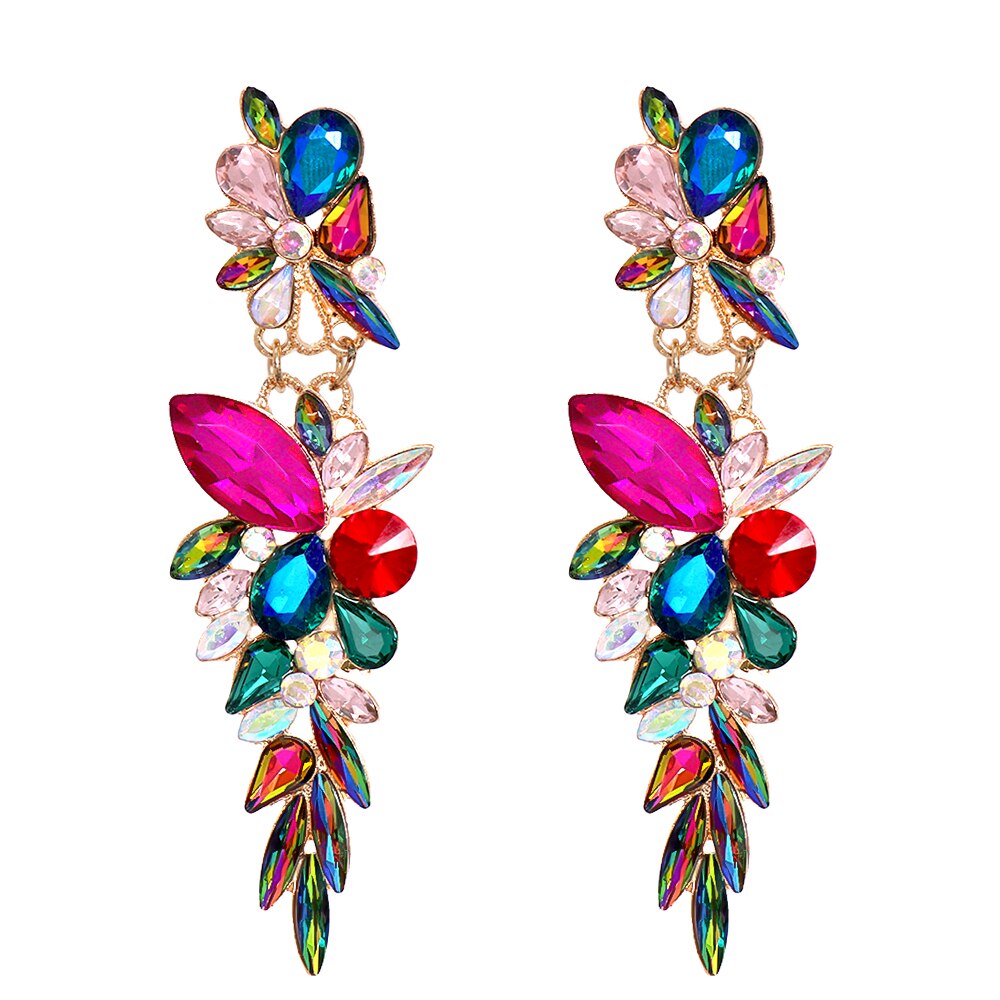 New Colorful Long Rhinestone Earrings High Quality Crystal Drop Earring Luxury Earing for Women Jewelry Accessories Gift