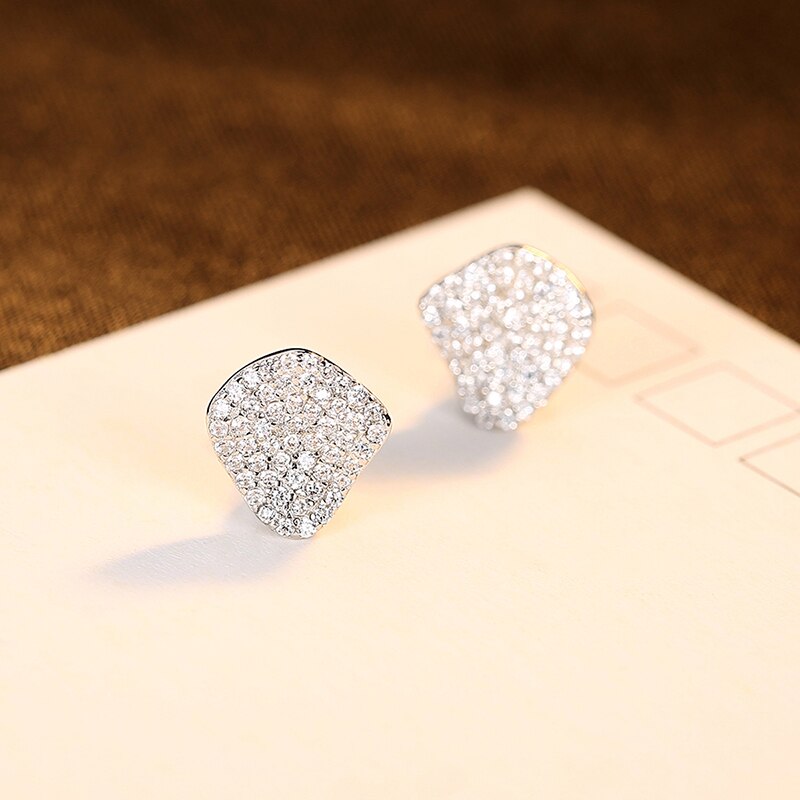 PAG&MAG Genuine 925 Sterling Silver Stud Earrings Luxury Pink Cubic Zircon Irregular Earings For Women Jewelry pendientes plata