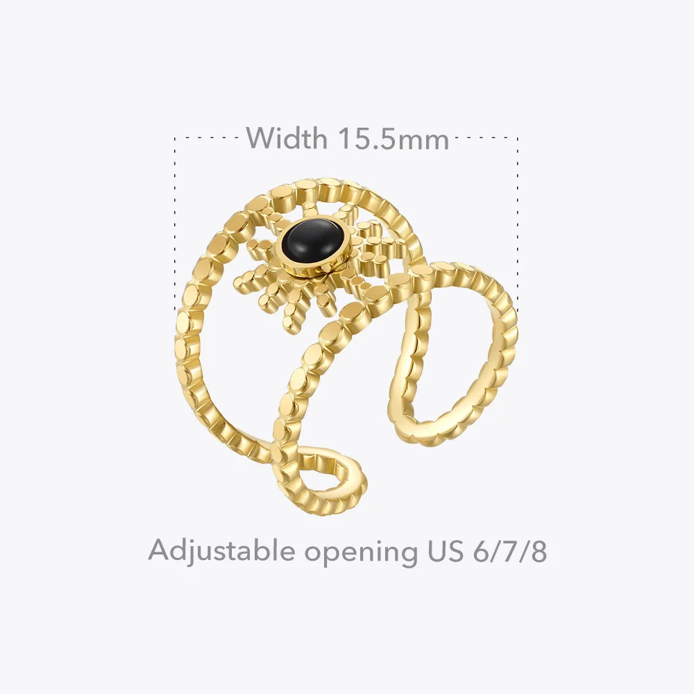 Bohemian Sun Rings For Women Gold Color Ring  Stainless Steel Femme Fashion Jewelry Stone Party