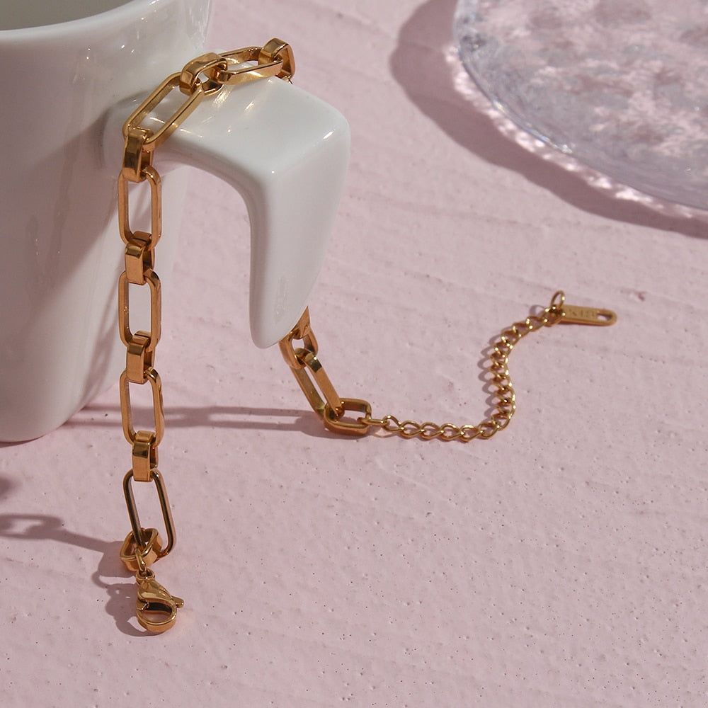 New Minimalist Geometric Hollow Link Chain Gold Bracelets Bangles For Women Stainless Steel Tarnish Free Jewelry For Wrist