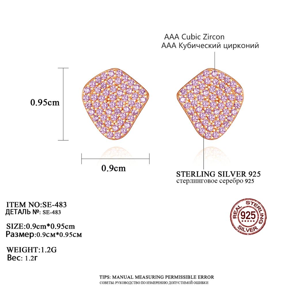 PAG&MAG Genuine 925 Sterling Silver Stud Earrings Luxury Pink Cubic Zircon Irregular Earings For Women Jewelry pendientes plata