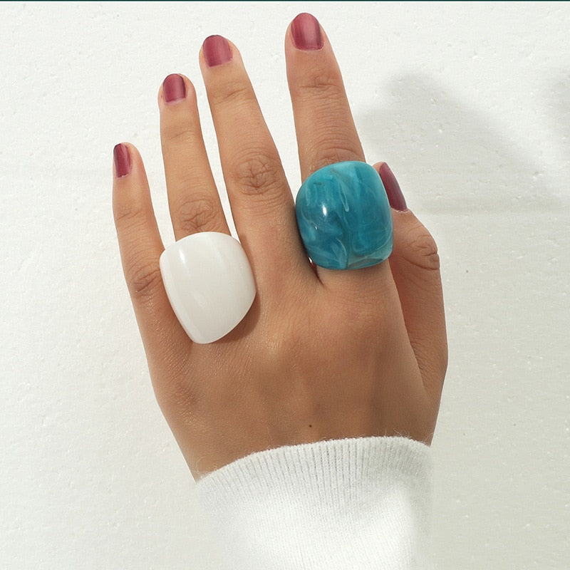 Trend Korea White Green Rings Set For Women Finger Jewelry Acrylic Resin Travel Rings Vintage Fashion Girls Birthday Gifts