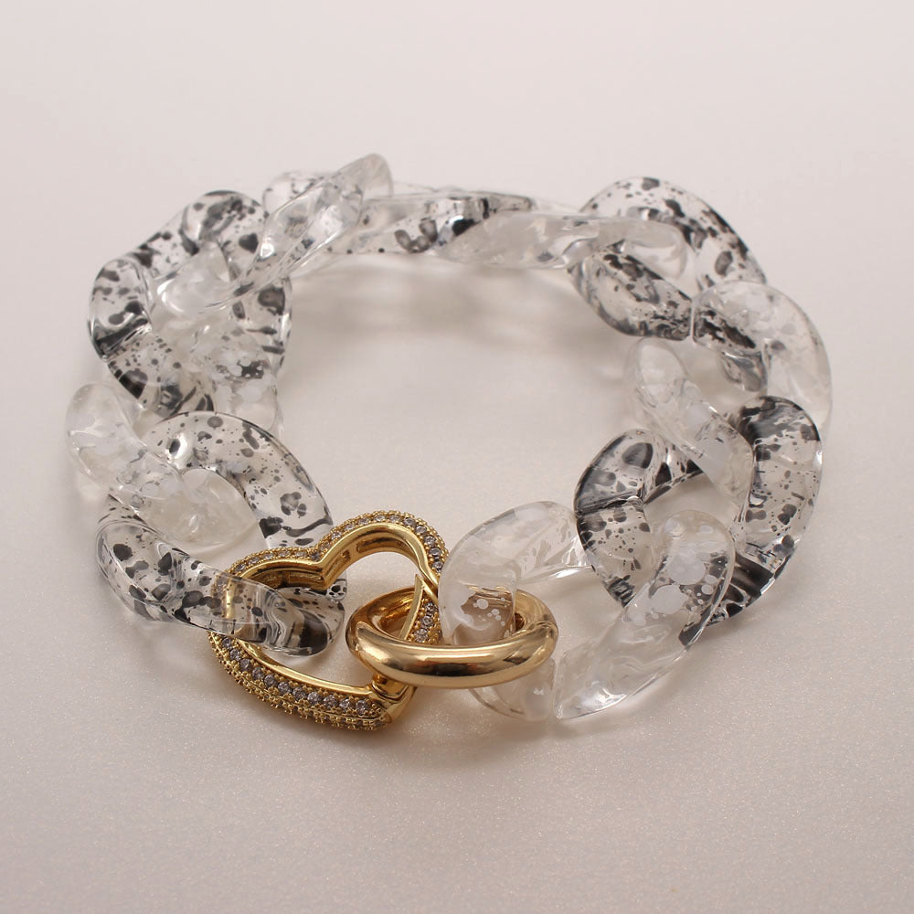Colorful Resin Zircon Heart Bracelets Vintage Style Exaggerated Women Girls Fashion Bracelet Bangles Luxury Jewelry