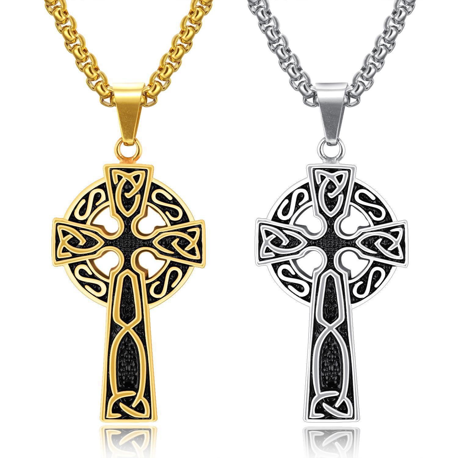 Spiral Cross Pearl Chain Necklace Titanium Steel Retro Pendant