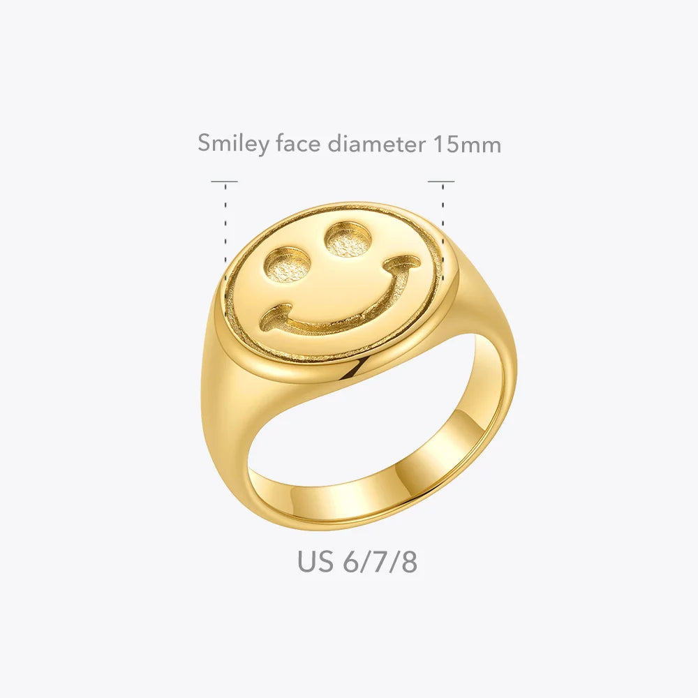 Vintage Smiling Face Rings For Women Stainless Steel Fashion Jewelry Gold Color Ring  Halloween