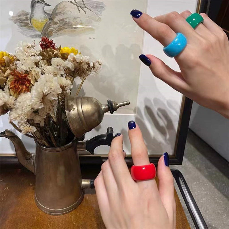Irregular Wide Large Chunky Rings for Women Vintage Crystal Resin Autumn Winter Geometric Stacking Wear Finger Jewelry
